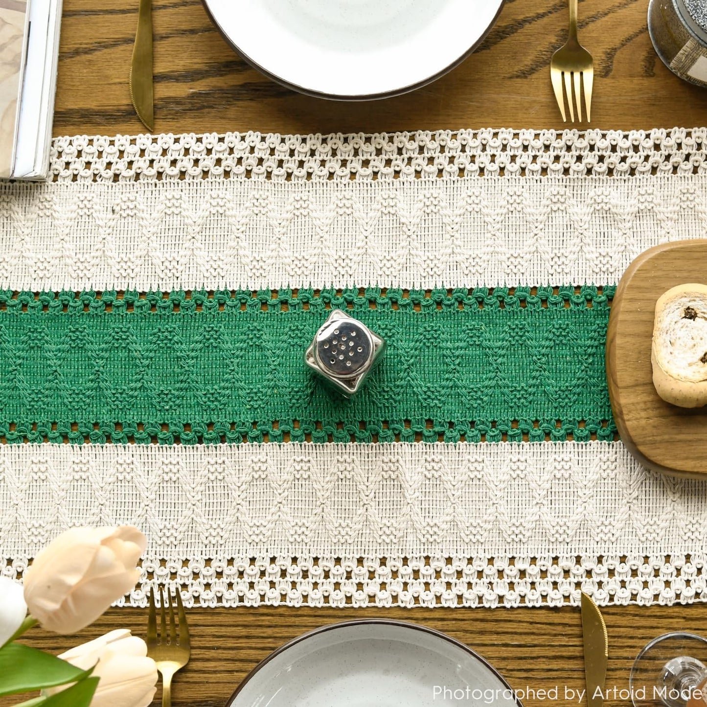 Artoid Mode Dark Green Farmhouse Rustic Table Runner, Seasonal Holiday Hollow Kitchen Dining Table Decoration for Home Party Decor 12x120 Inch