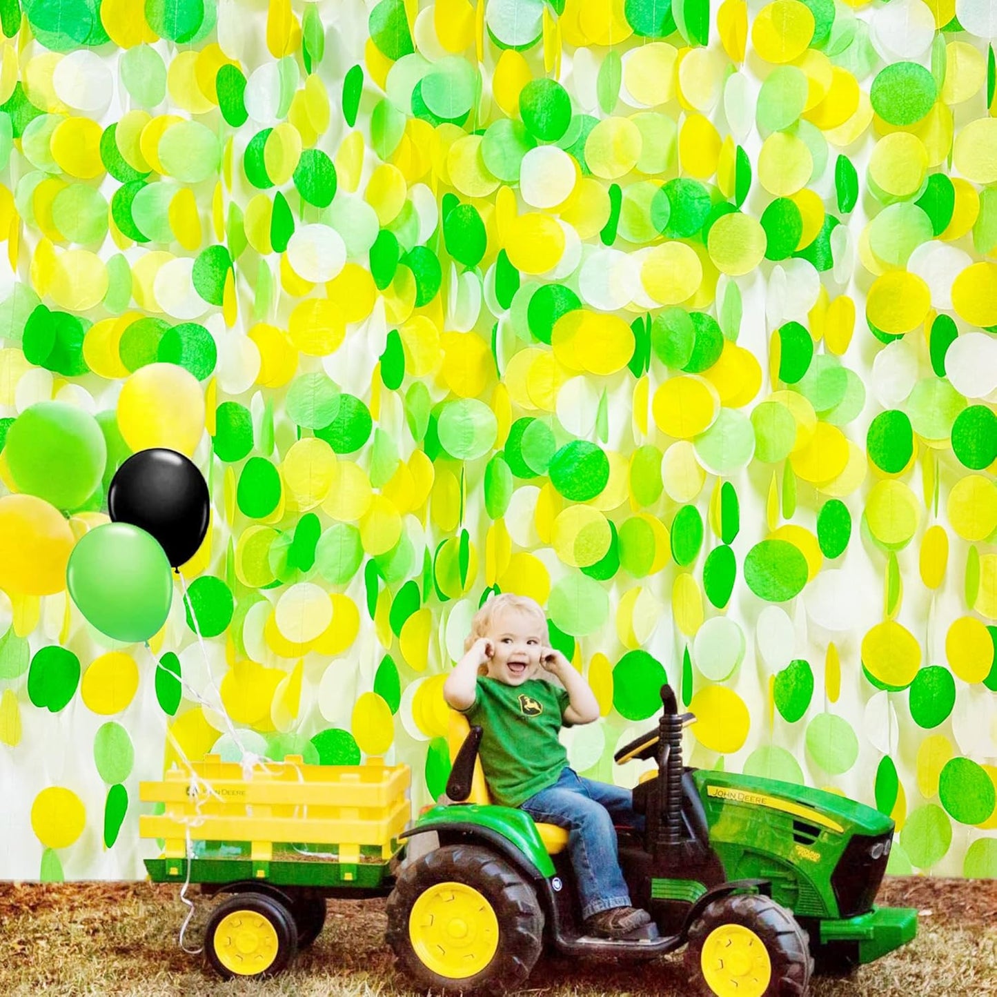 192Ft Yellow and Green Party Decorations Big Circle Dot Backdrop Garland Tissue Paper Polka Dots Hanging Curtain Streamer for Spring Summer Birthday Engagement Wedding Bridal Shower Tea Party Supplies