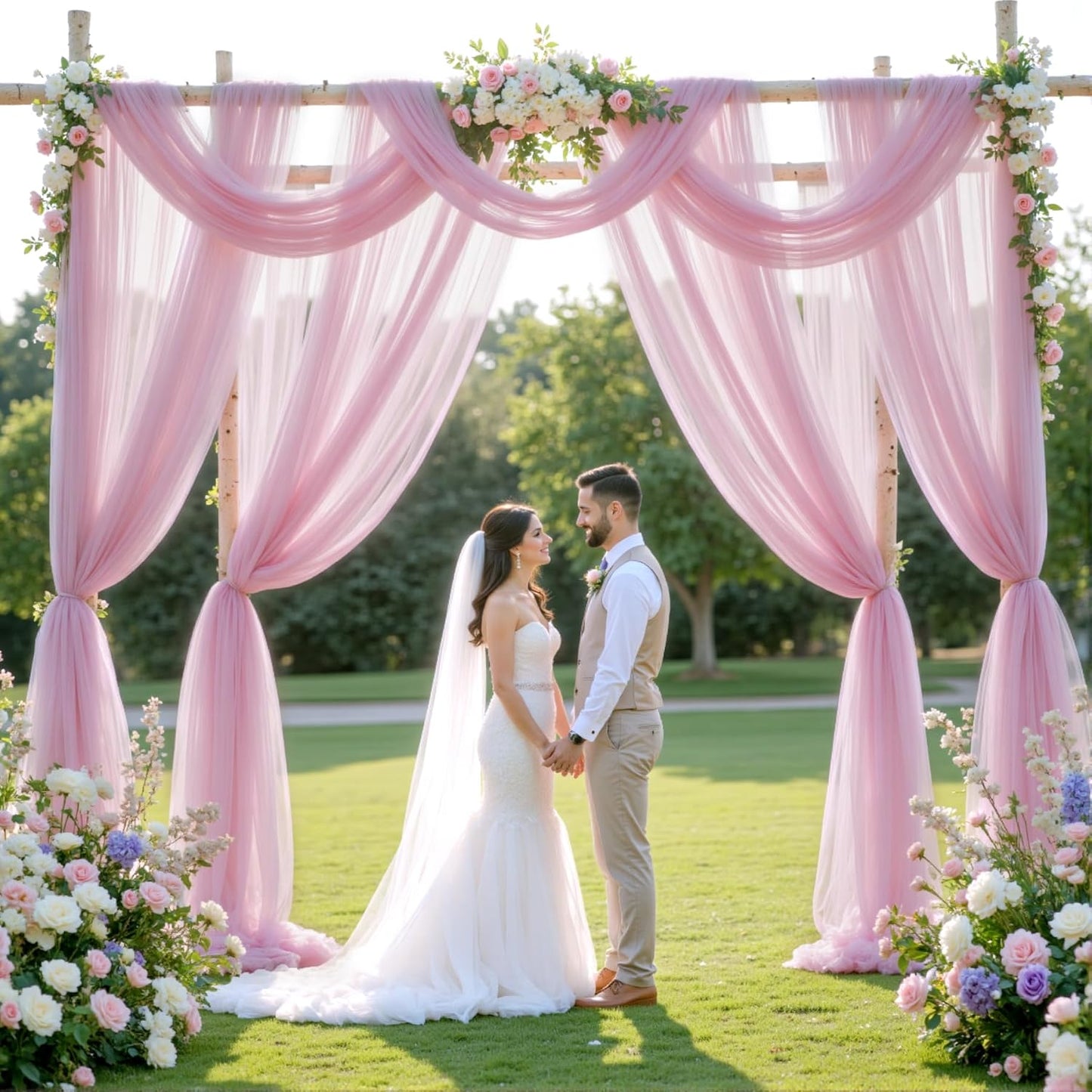 Wedding Arch Draping Fabric Backdrop 1 Panel 60" x 26Ft Dusty Rose Drapes Curtains for Wedding Reception Sheer Tulle Backdrop Curtain for Ceremony Birthday Party Baby Shower Arbor Ceiling Decorations