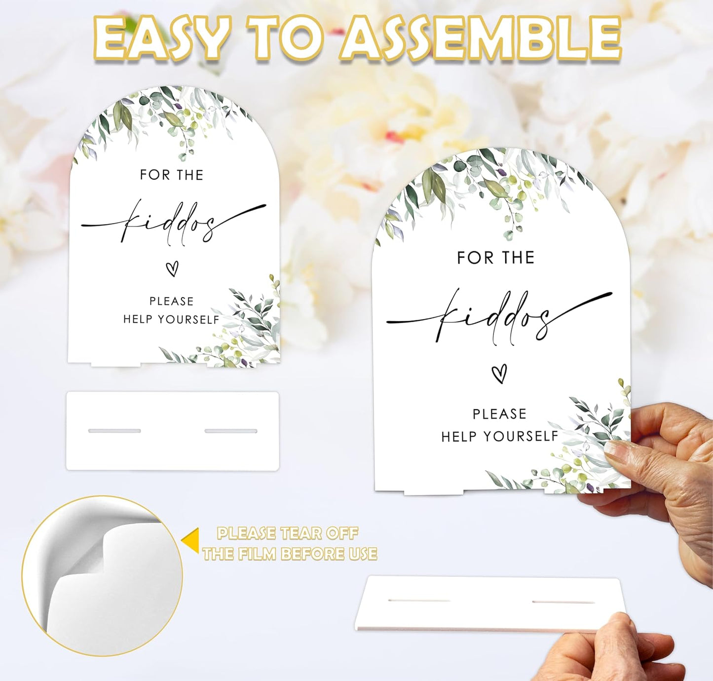 Greenery For the Kiddos Favors Sign, 6 x 8 Inch White Arch Acrylic Wedding Sign with Holder, Wedding Sign for Ceremony and Reception, Wedding Decoration, Wedding Supplies - LY27