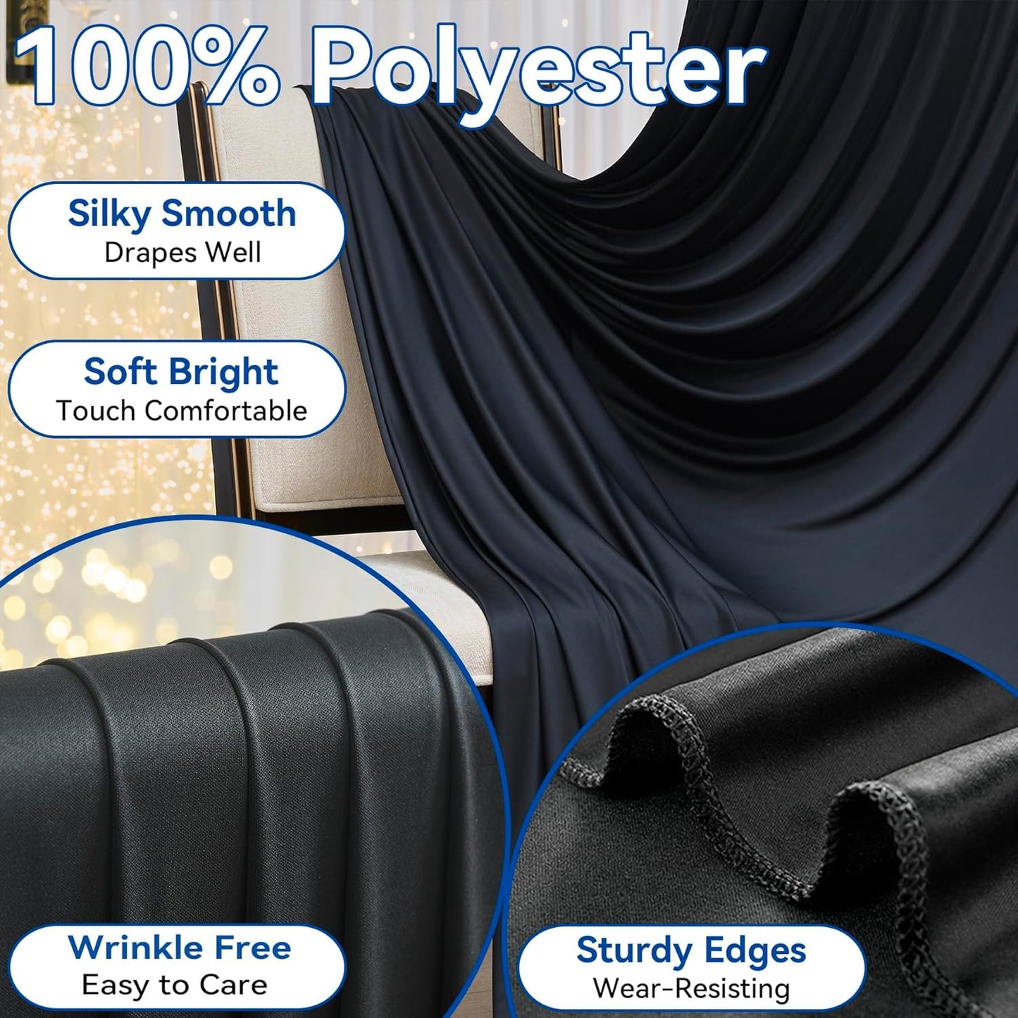 30×14ft Wrinkle Free Black Backdrop Curtain for Parties Wedding,6 Panels 5×14ft Height Soft Silky Polyester Photo Backdrop Drapes for Birthday Graduation Photography Stage Event Background Cloth