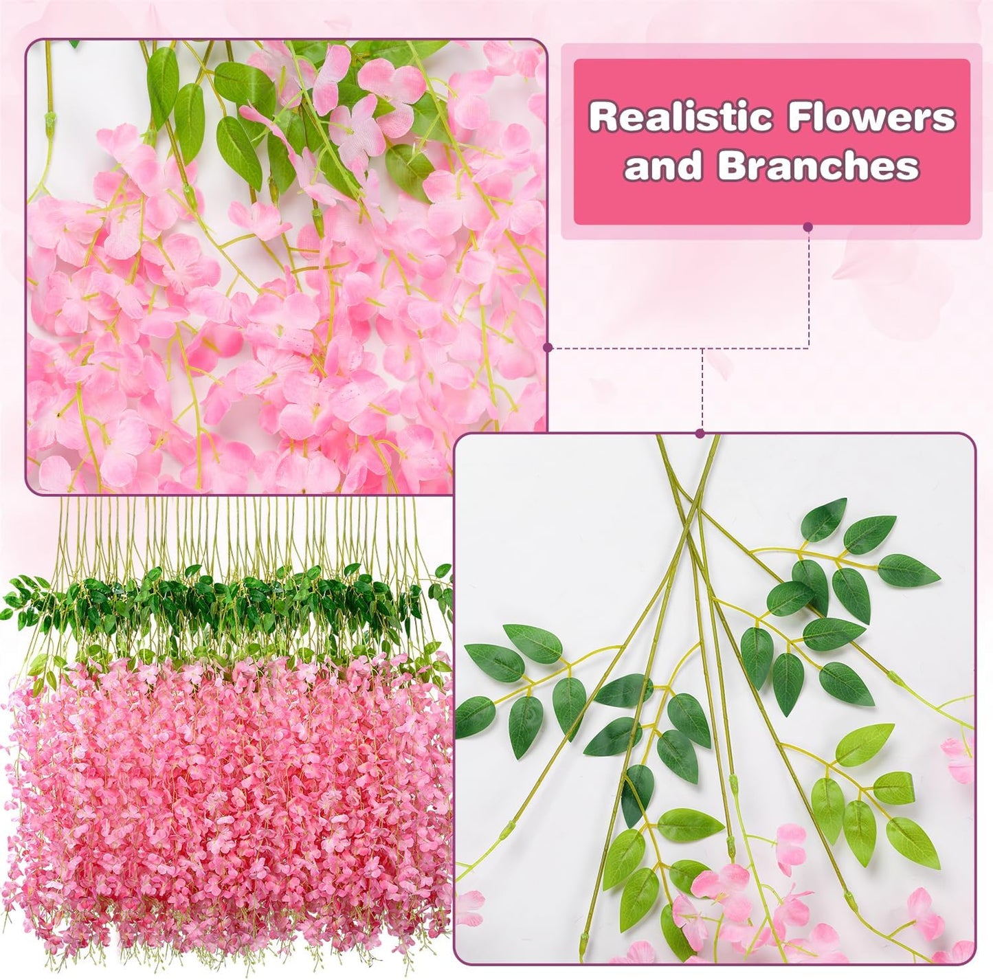 Wisteria Hanging Flowers,Fake Hanging Flowers,Wisteria artificiales Garland for Home Wedding Arch Floral Party Garden Ceremony Outdoor Decor,3.6 feet Long(25,Pink)