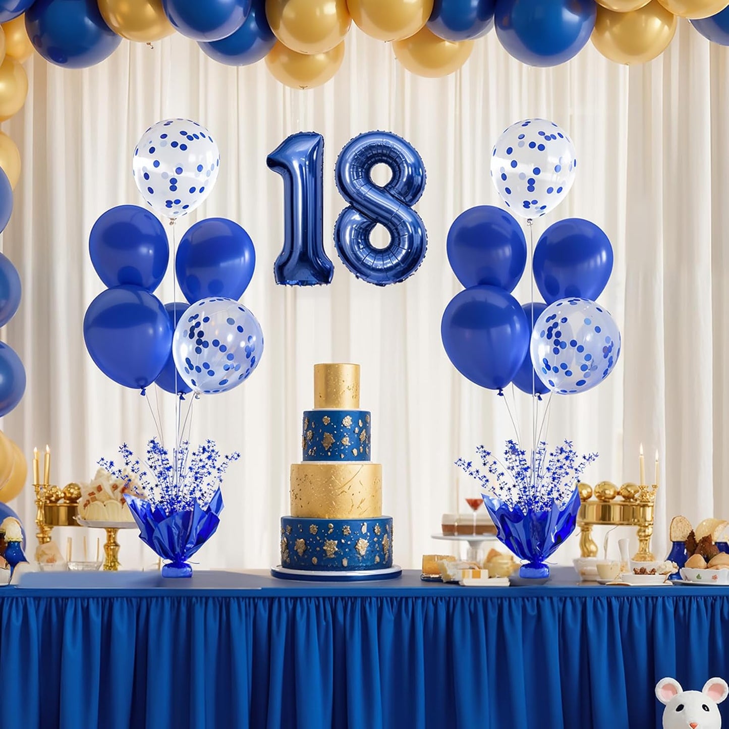 4 Set Blue Balloon Table Centerpieces for Birthday Parties, Balloon Stand Kit with Blue Balloons for Table Decoration