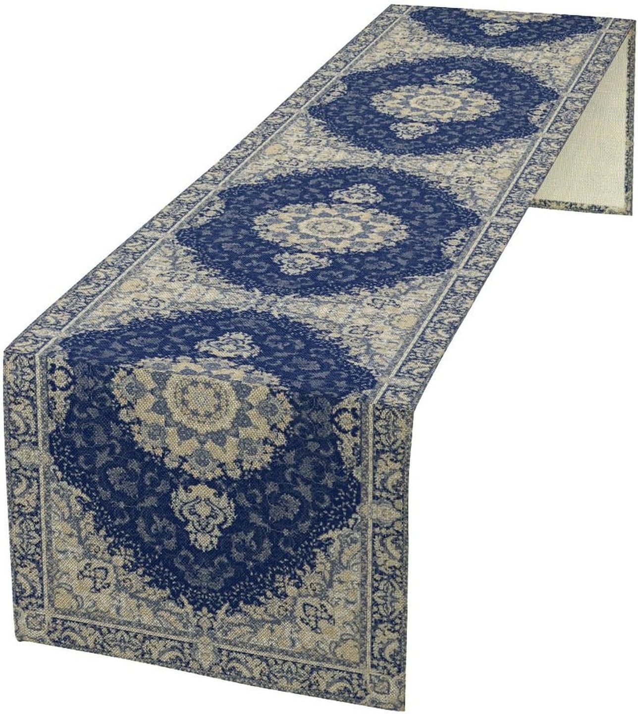 Boho Bohemia Style Dark Blue Table Runner, Country Rustic Farmhouse Magical Abstract Print Pattern for Home Kitchen Table Decor Dining Coffee Room Garden Party Decor 13x60in