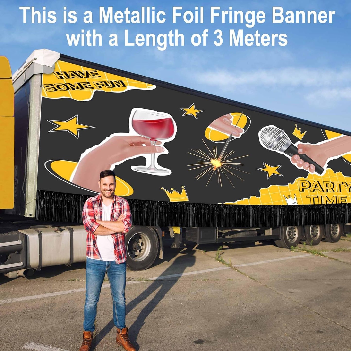 6 Pack 10 Ft Black Foil Fringe Garland Metallic Streamers Tinsel Banner Wall Hanging Garland Backdrop for Parade Floats, Halloween, Christmas, Thanksgiving, New Year Party Decorations