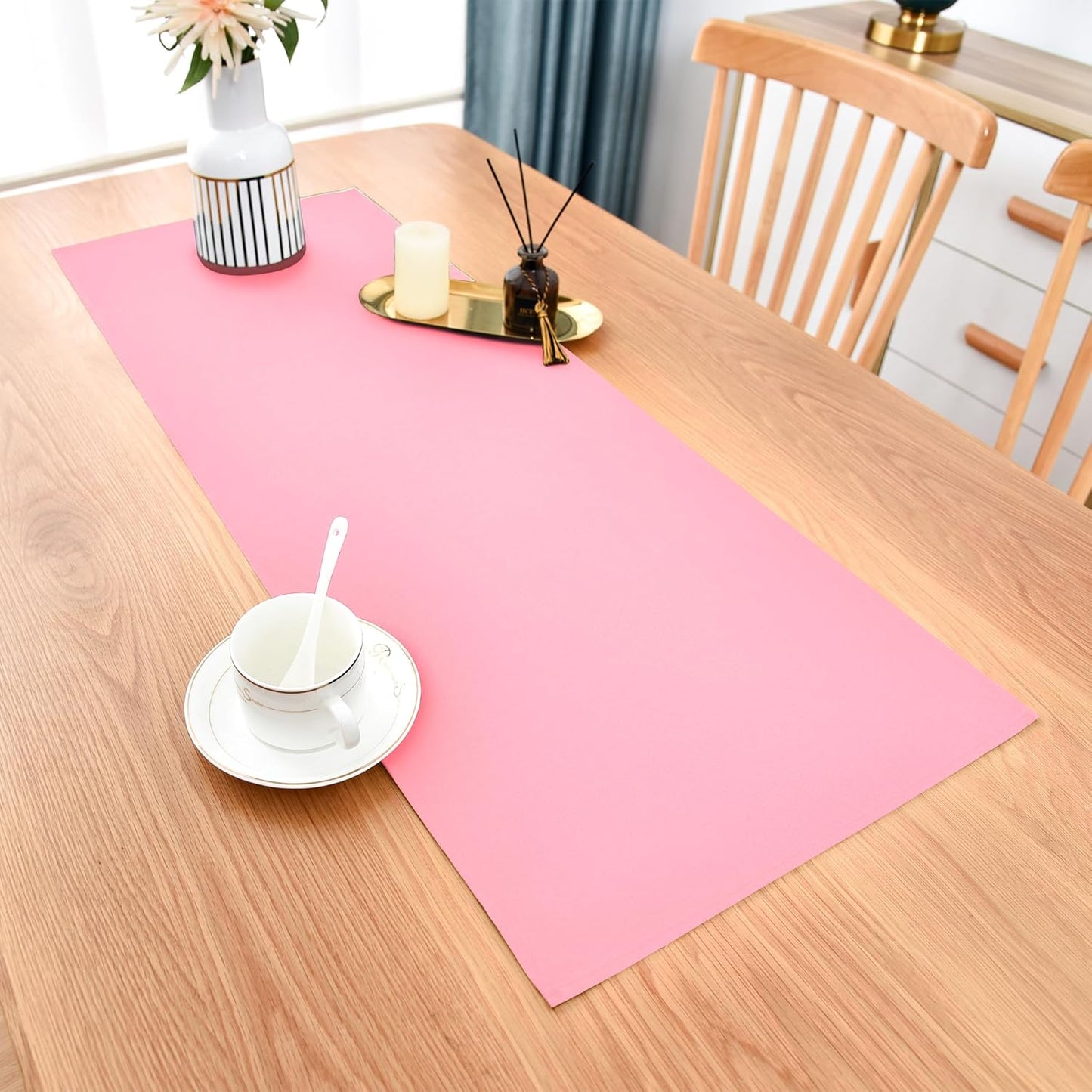 Farmhouse Pink Table Runner Small Short Table Runners 36 Inches Coffee Table Runner for Dresser Living Room Bedroom Holiday Party Banquet 12X36 Inch