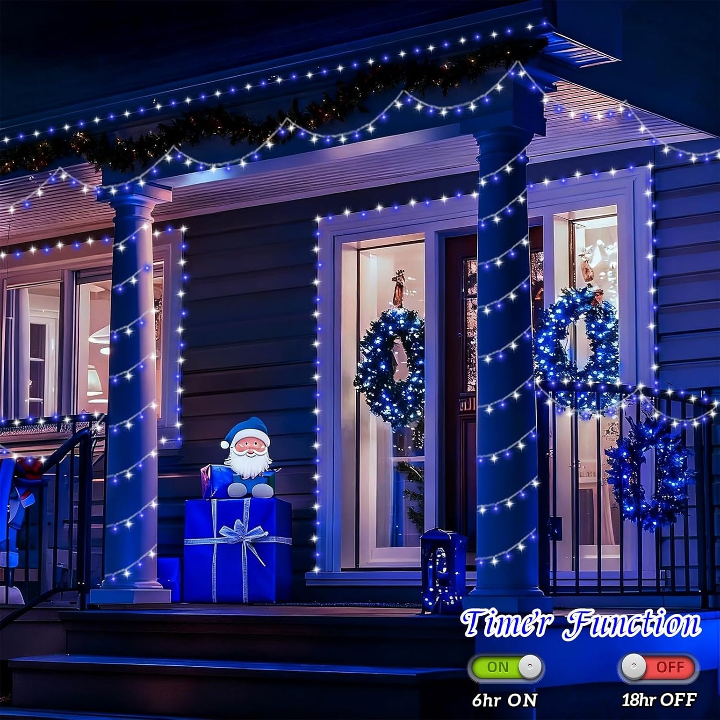 YEGUO 165ft 500 LED Blue and White Christmas Lights Outdoor Waterproof, Clear Wire String Lights Indoor Plug in, 8 Modes Clear Wire Twinkle Tree Light for Xmas Party Garden