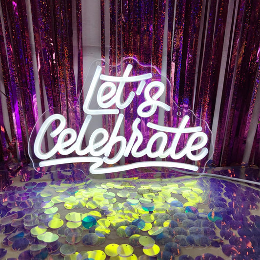 Neon Signs for Wall Decor - Let's Celebrate & Party LED Sign, 11.8" x 7.7"