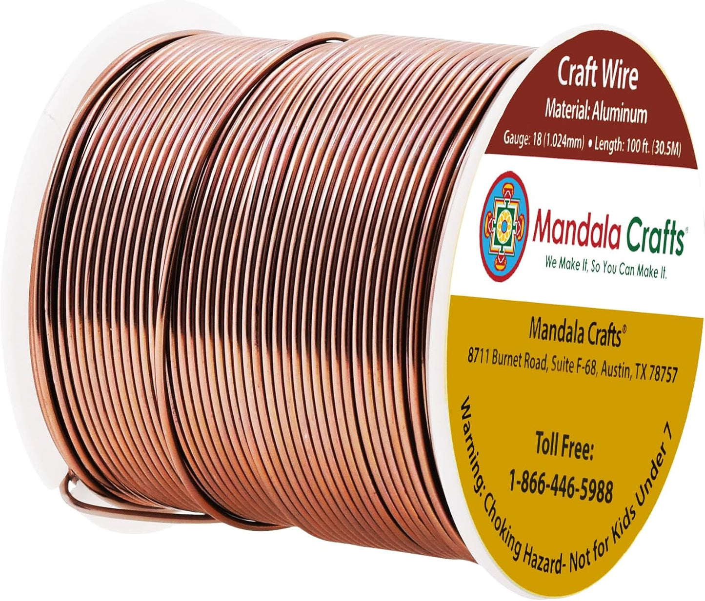Mandala Crafts 18 Gauge Anodized Aluminum Craft Wire for Jewelry Making - 100 FT Colored Flexible Brown Wire - Bendable for Bonsai Armature Crafting Sculpting