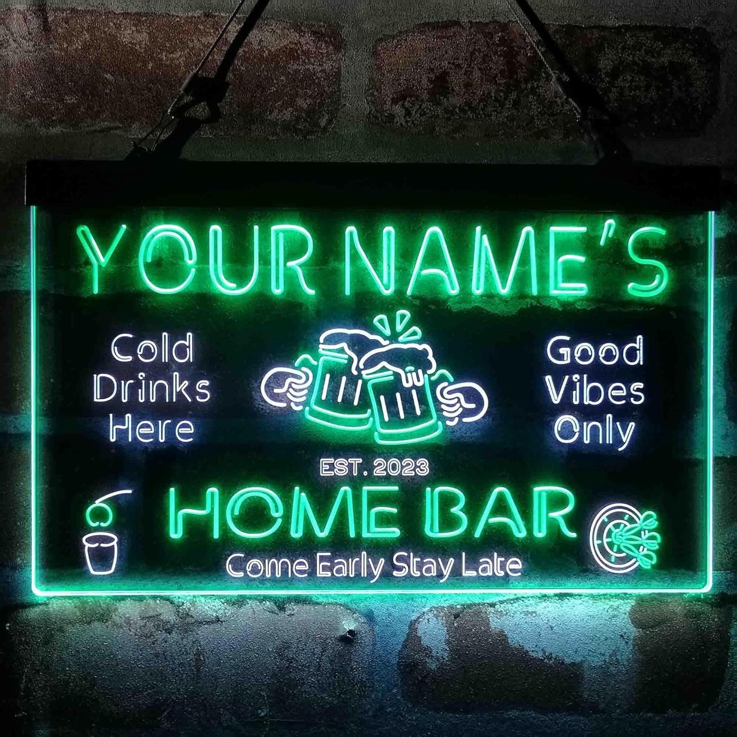 ADVPRO Personalized Your Name Custom Home Bar Beer Established Year Dual Color LED Neon Sign White & Green 16 x 12 Inches st6s43-p1-tm-wg