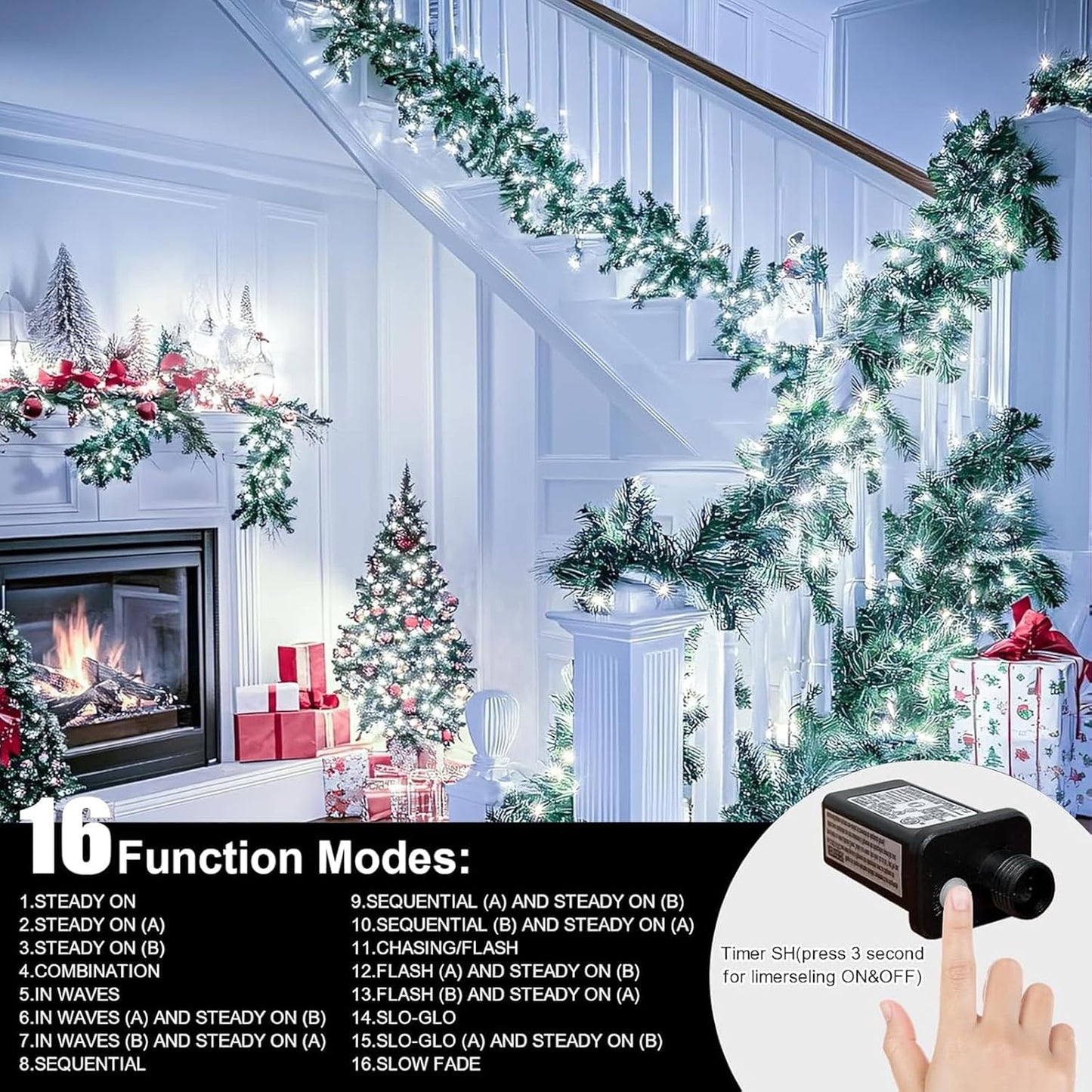 LAMPHOME 33ft Christmas Decorative Mini Lights, 100 LED Transparent Wire Fairy Starry String Lights Plug in, 11 Lighting Modes, for Indoor Outdoor Xmas Tree Wedding Party Decoration (White)