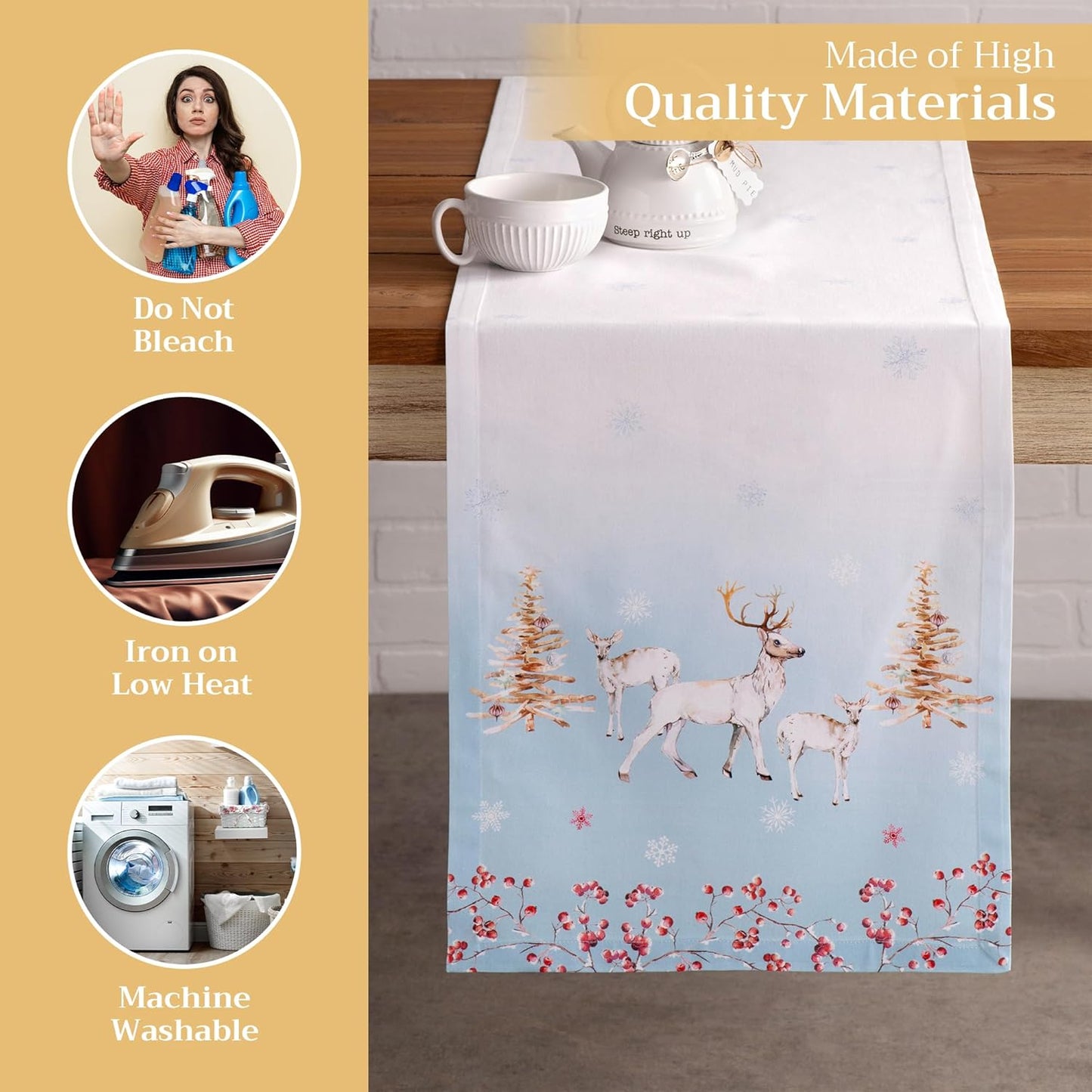 Maison d' Hermine Table Runner 100% Cotton Single Layer Table Runners 72 inches Long for Thanksgiving Christmas Decorations Home Kitchen Dining Party Wedding (Fairy Tale Forest, 14.5" x 72")