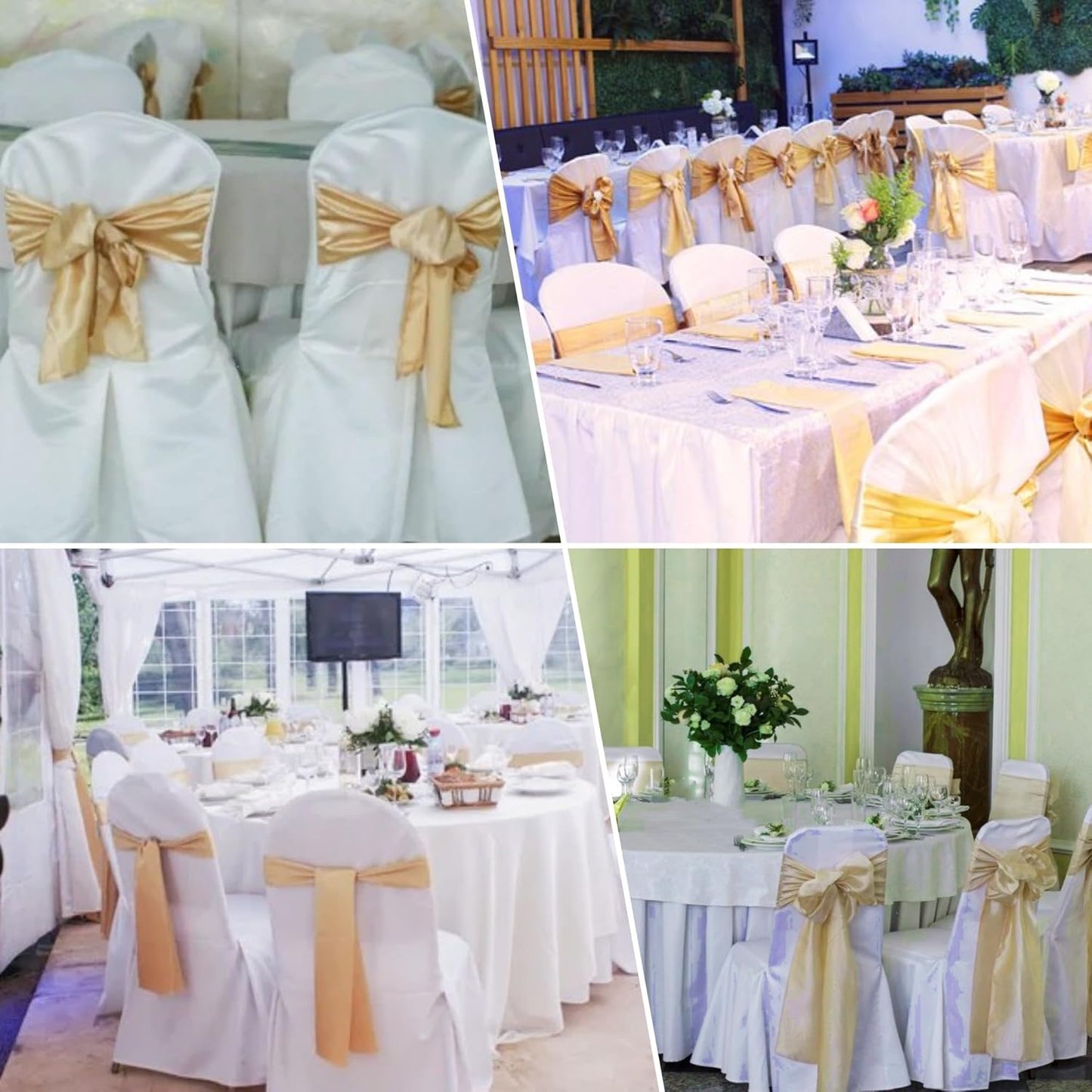 100 PCS Satin Chair Sashes Decorative Bow Chair Sashe Ties Chair Ribbon Bows Chair Cover Band for Wedding Birthday Party Ceremony Reception Hotel Events Banquet Home Kitchen Decor(7x108inch,Champagne)