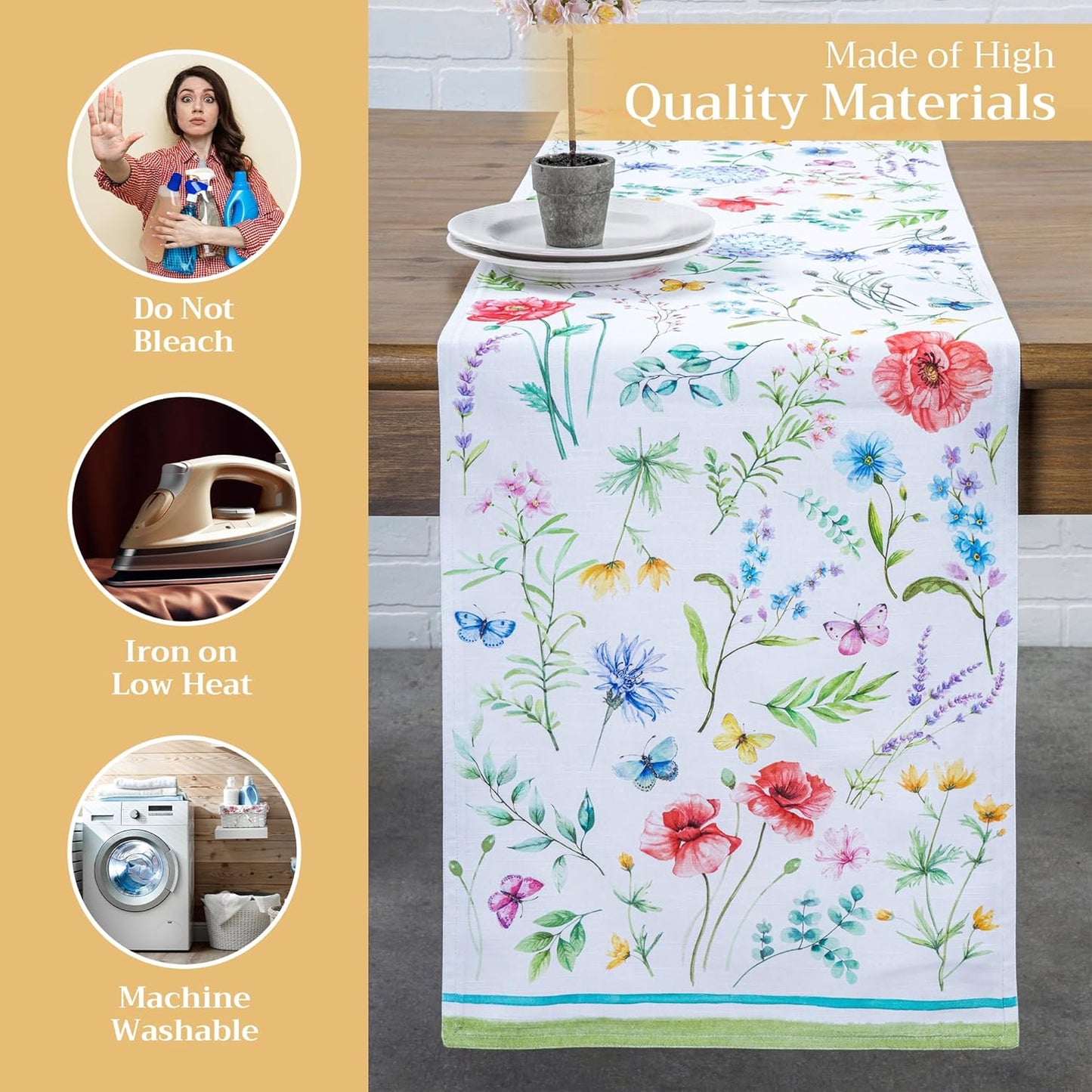 Maison d' Hermine Table Runner 100% Cotton Double Layer Table Runners 108 inches Long Decorative for Home Kitchen Dining Party Wedding Bridal Shower Spring Summer (Just Floral, 14.50" x 108")