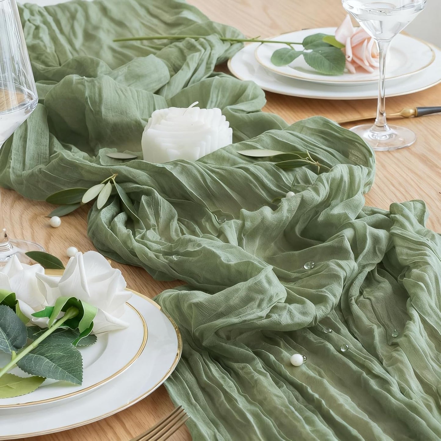 6 Pack Sage Green Cheesecloth Table Runner 23x120 inch Rustic Boho Gauze Table Runner 10 FT Long Sheer Cheese Cloth Fabric Table Runners for Romantic Wedding Bridal Shower Birthday Party Decor