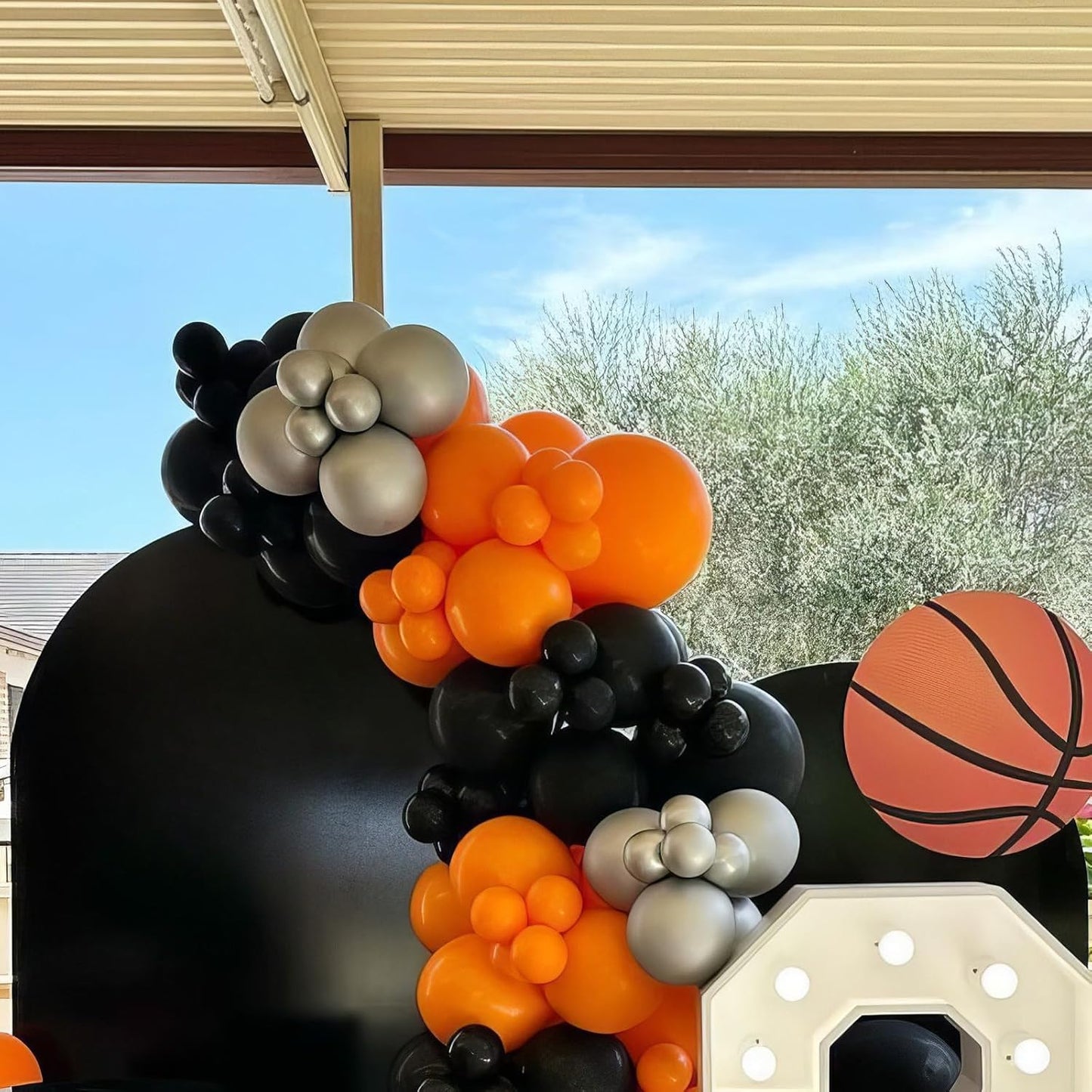 Black Orange Silver Balloons, 50pcs Black Orange Balloons, Metallic Silver Matte Orange Black Balloon for Birthday Boys Man Baby Shower Halloween Basketball Theme Party Wedding Bachelorette Decoration