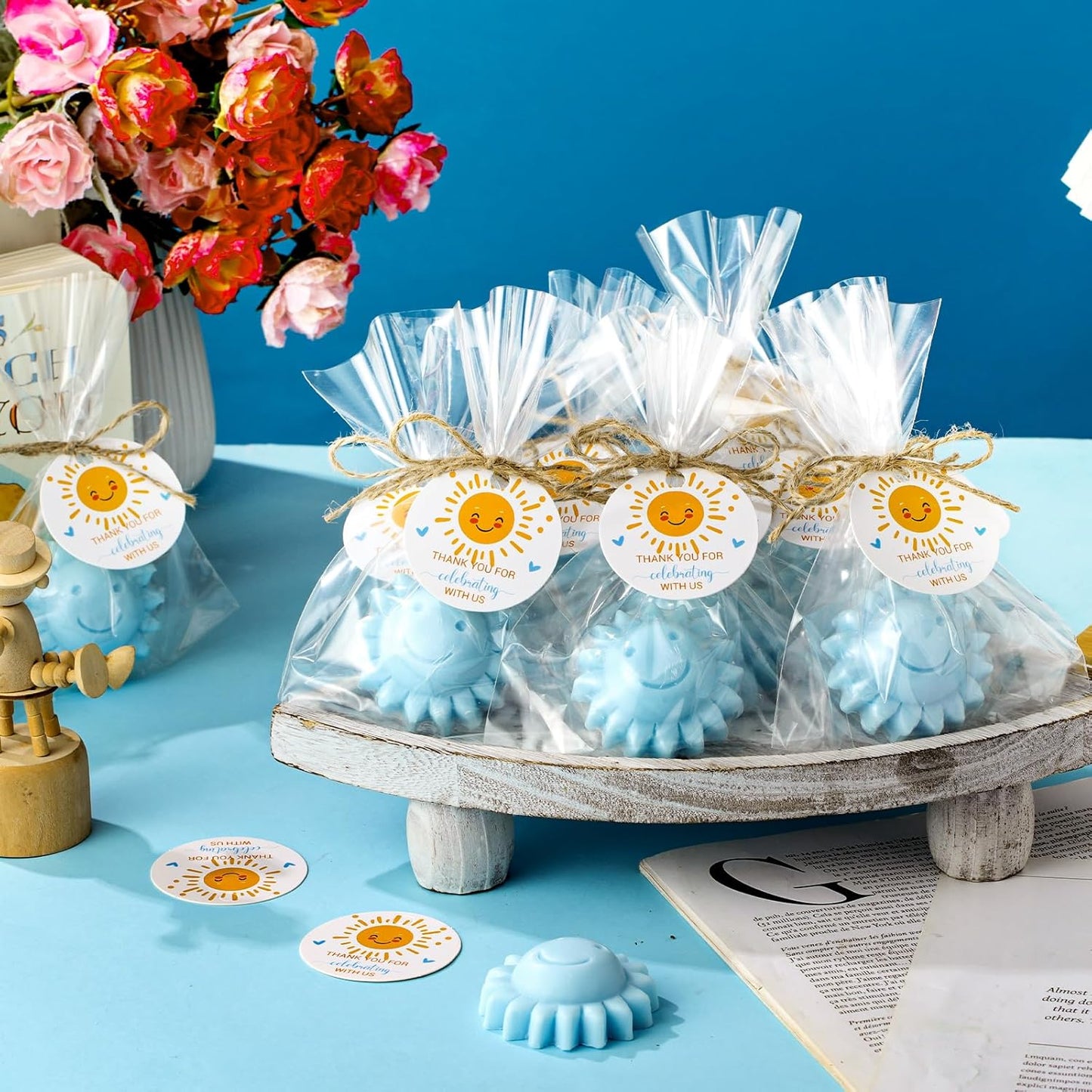 Demissle 40 Pcs Sun Soap Baby Shower Favors for Sunshine Party Here Comes the Son Baby Favors Mini Handmade Soap Gifts with Thank You Card for Guest Gender Reveal Party Decor(Blue)