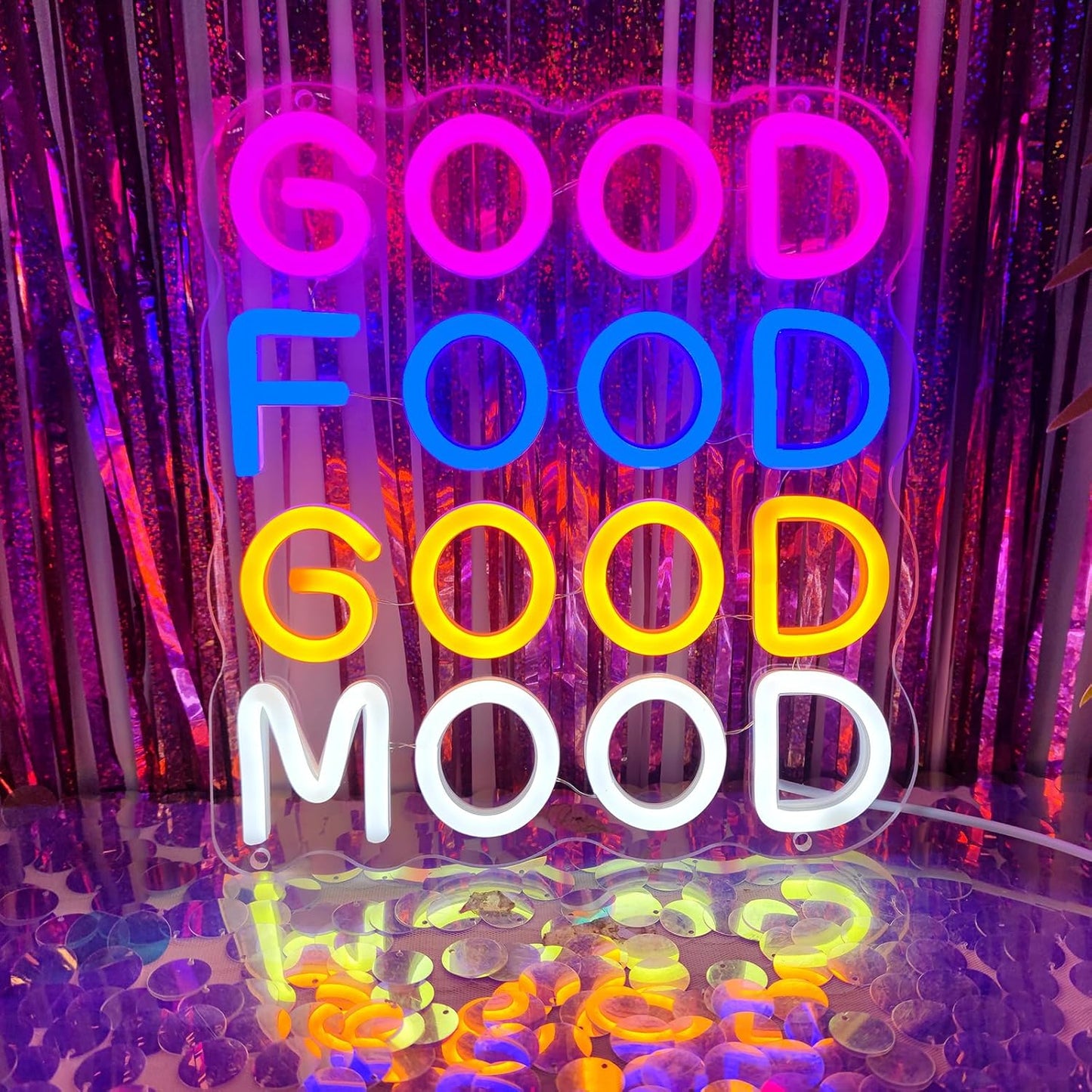 Good Food Good Mood Neon Signs for Wall Decor, Food Neon Sign Mood Neon Light for Snack Shop Restaurant Food Bedroom Room Cafe, 9.3"" x 10.2""