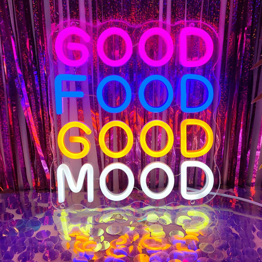 Good Food Good Mood Neon Signs for Wall Decor, Food Neon Sign Mood Neon Light for Snack Shop Restaurant Food Bedroom Room Cafe, 9.3"" x 10.2""