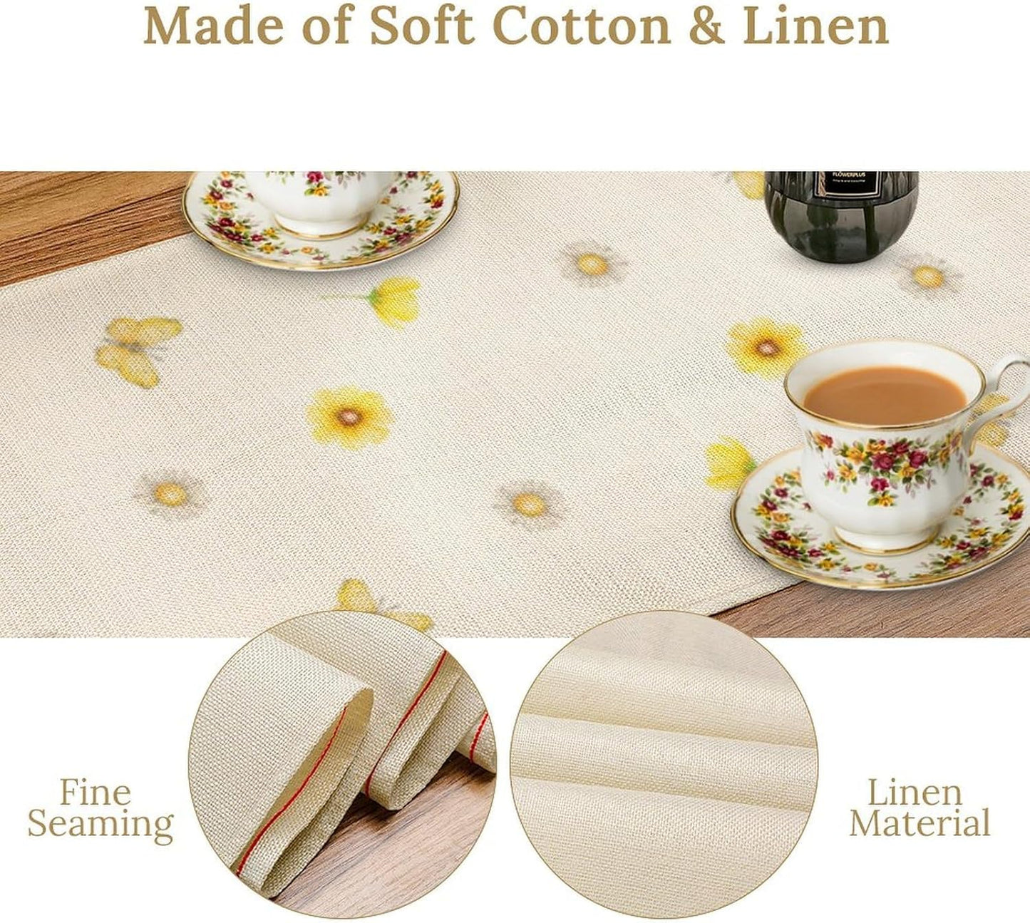 Flower Table Runner, Colorful Watercolor Pink Flower Plants Nature Butterfly Table Runner for Kitchen Dinner Living Room Home Party, 13x36 Inch