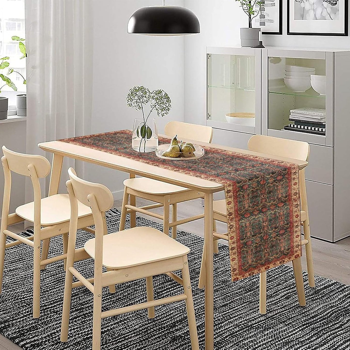 Vintage Boho Floral Table Runner, Rustic Country Farmhouse Red Teal Retro Flower Pattern for Home Kitchen Table Decor Dining Coffee Room Party Decor 13x60in