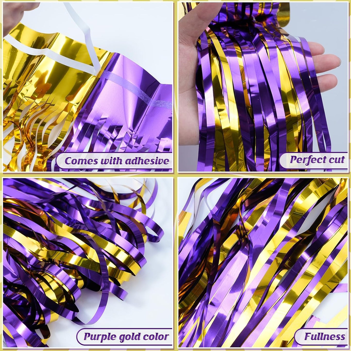 3Pack 3.3Ft x 6.6Ft Graduation Foil Fringe Curtain Backdrop Decorations, Purple Gold Metallic Tinsel Foil Streamers Curtain Photo Booth Background for Graduation Prom Wedding Birthday Party Decoration