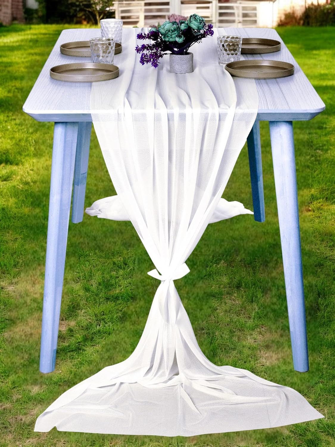 MDS 20 Pack 10ft Chiffon Table Runner 29 x 120 Inches Sheer Wedding Runner Romantic Rustic Table Runner for Wedding Decorations, Birthday Parties, Bridal Shower Party Arch Decor - Ivory