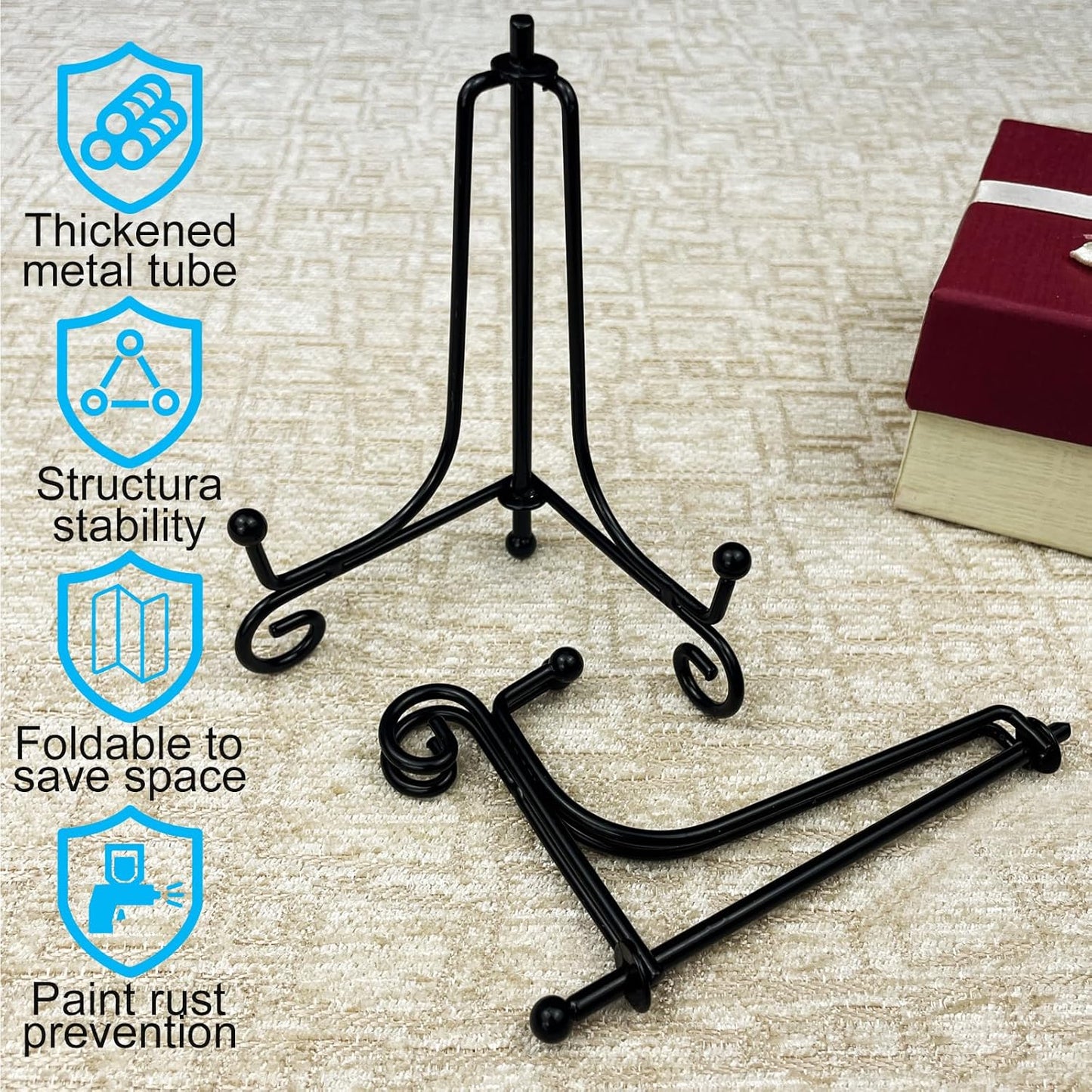 6PCS Premium Black Iron Plate Stands for Display 4 Inch, Decorative Solid Metal Plate Holders for Displaying, Mini Easel, Frame, Book, Card, Plaque, Bowl, Picture Stands for Display