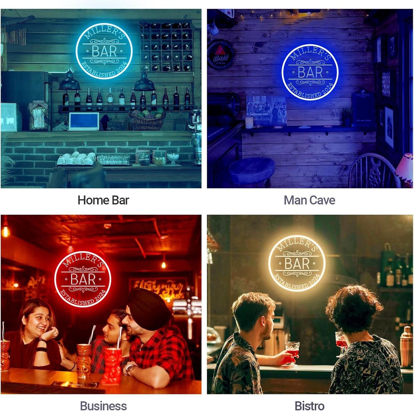 Custom Bar Neon Sign for Man Cave, Personalized LED Bar Light Up Signs for Wall Decor, Dimmable Customized Neon Lights for Men Dad Gifts, Home Pub Tavern Bistro Business