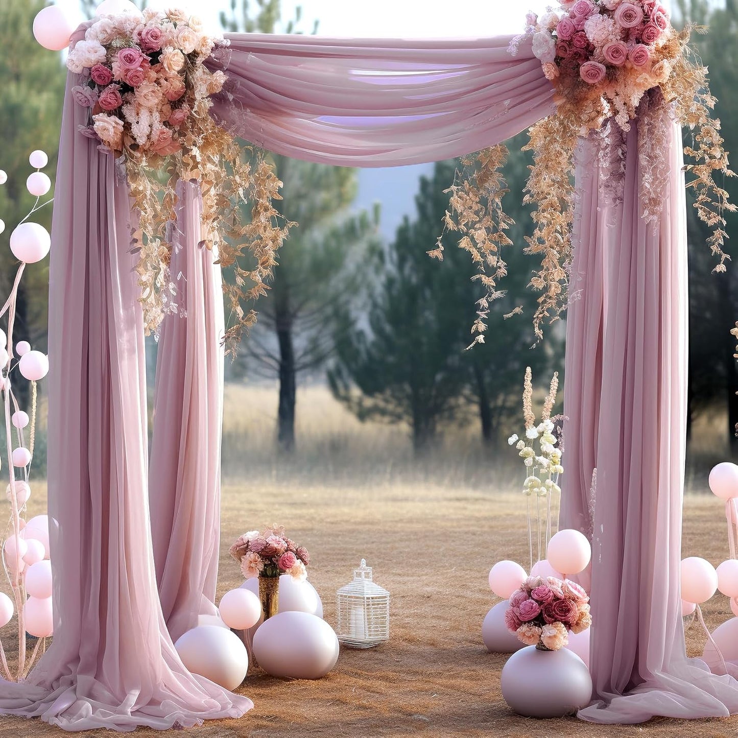 Arch Drapes for Wedding Arch Draping Fabric Dusty Rose Sheer Backdrop Curtain for Ceremony Bridal Party Decor 19Ft Length x 28" Width 2 Panel