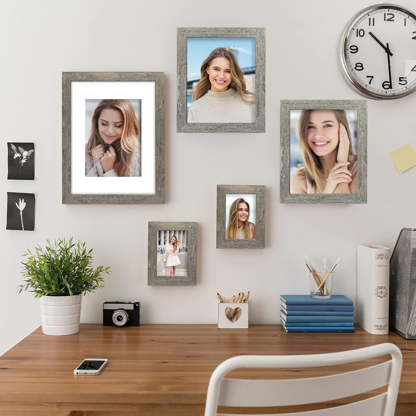 4x6 Picture Frame set of 4, High Definition Glass Distressed Moss Green Frame, 4 x 6 Wood Photo Frames for Desktop Display and Wall Mounting