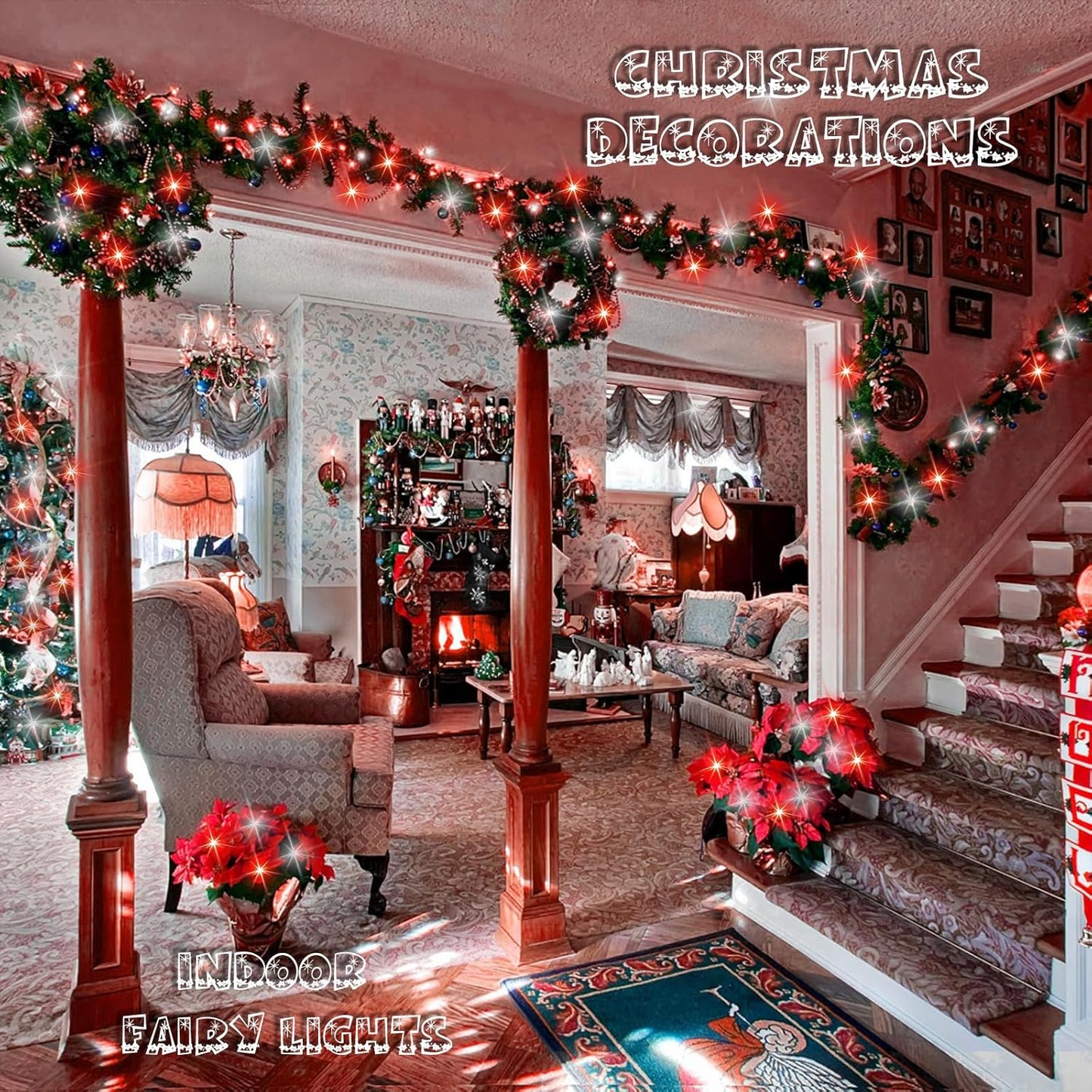 66Ft 200 LED Fairy Lights Plug in, Waterproof String Lights Outdoor & Indoor 8 Modes Christmas Lights Bedroom Decor, Timer Twinkle Lights for Bedroom Party Christmas Decorations (Red and Cool White)