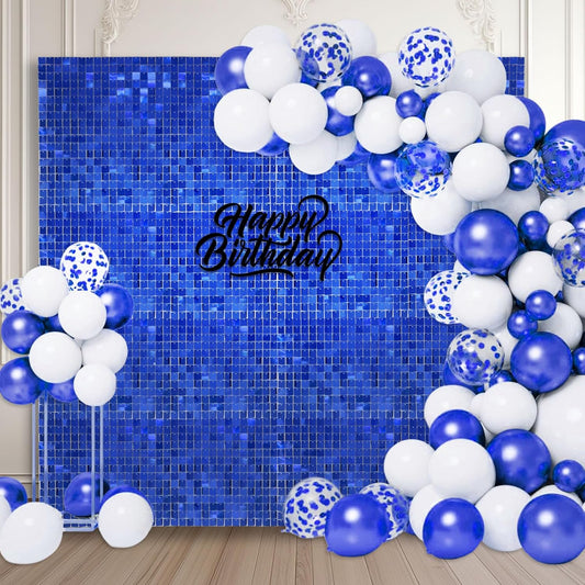 12PCS Blue Shimmer Wall Backdrop, Square Sequin Photo Backdrops Panel, Glitter Wall Background for Birthdays, Weddings, Graduation, Baby Showers, Disco Bachelorette Party Decoration (3FTx4FT)