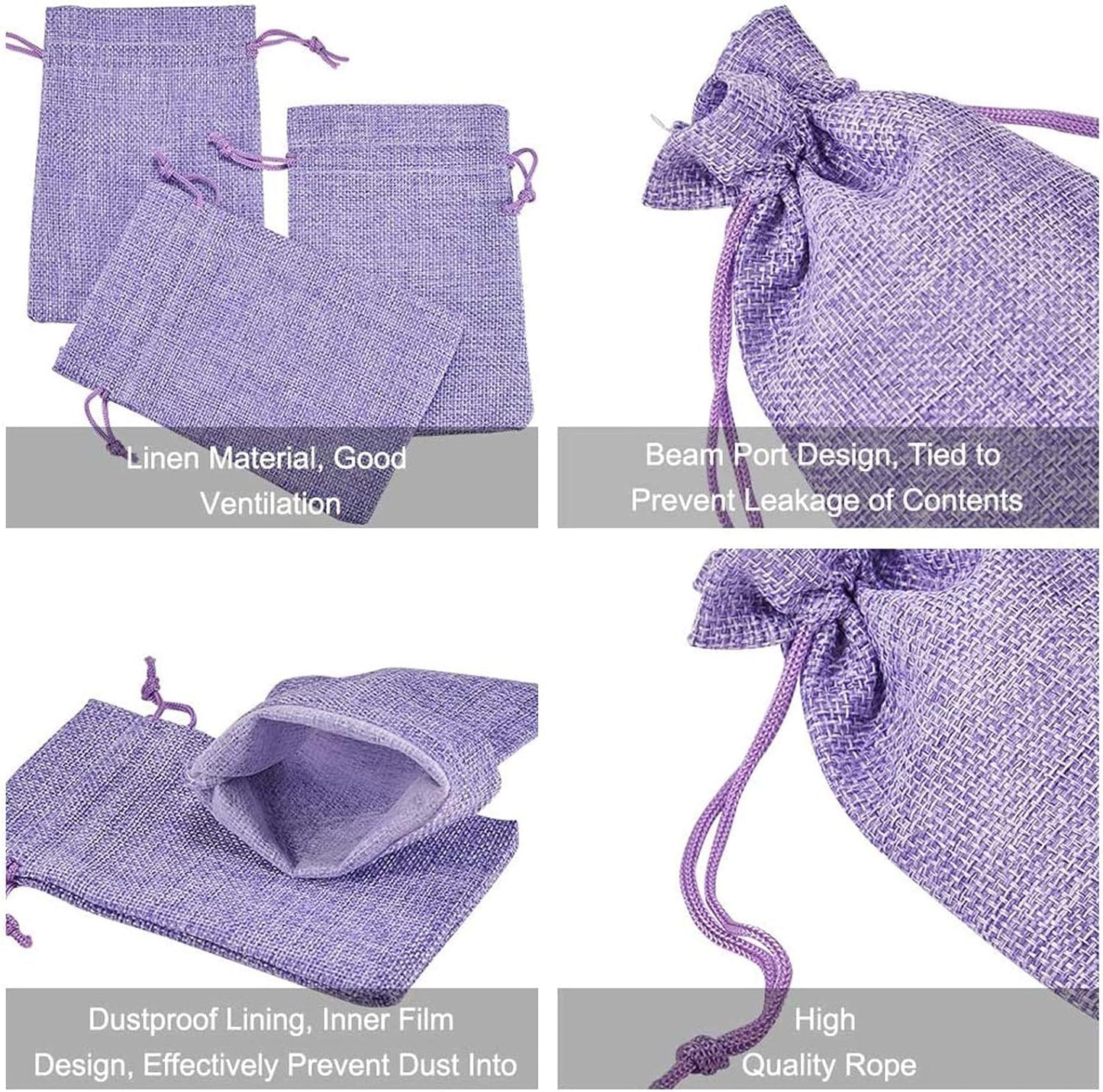 20pcs Burlap Bags with Drawstring 3.9 x 5.5 inch, Linen Gift Bags Jewelry Pouches Sachets for Christmas Wedding Party Favor (Light Purple)