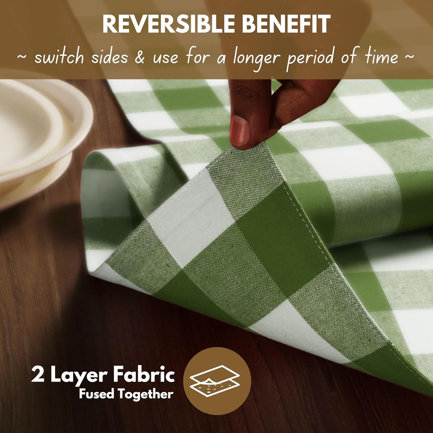 Native Fab Table Runner Buffalo Check Plaid 100% Cotton - 13x108 Inches Kitchen Dining Table Decoration for Indoor Outdoor Farmhouse Home Party Decor - Mint Green and White