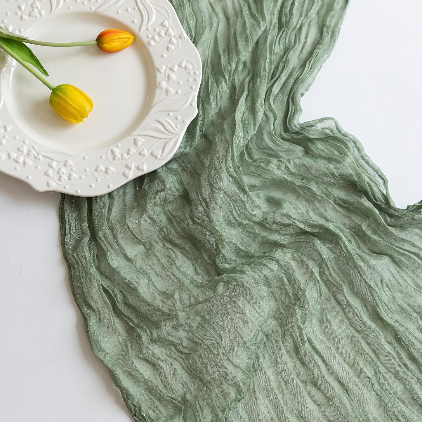 Romantic Artificial Floral Table Runner 10ft Gauze Tulle Lace Table Runner Set for Wedding Baby Shower Bridal Shower Holiday Kitchen Dining Table Decoration for Home Party Special Occasion