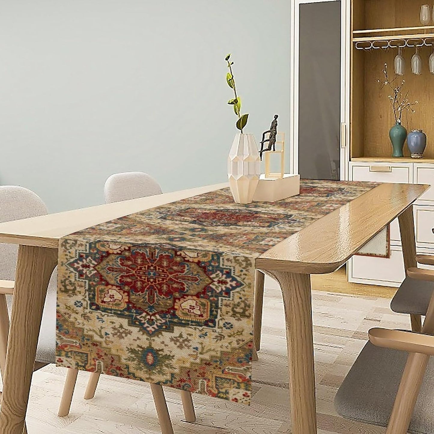 Boho Bohemia Style Table Runner, Vintage Yellow Brown Retro Flower Rustic Country Style Floral Print Pattern for Home Kitchen Table Decor Dining Coffee Room Garden Party Decor 13x108in