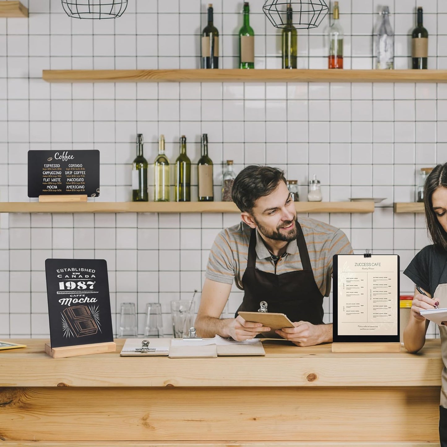 SELEAD Small Chalkboard Words Sign - 3 Pack 6x8 Inch Tabletop Decorative Chalk Board with Wooden Stand, Mini Double-Sided Erasable Message Menu Board for Food, Business, Wedding, Party
