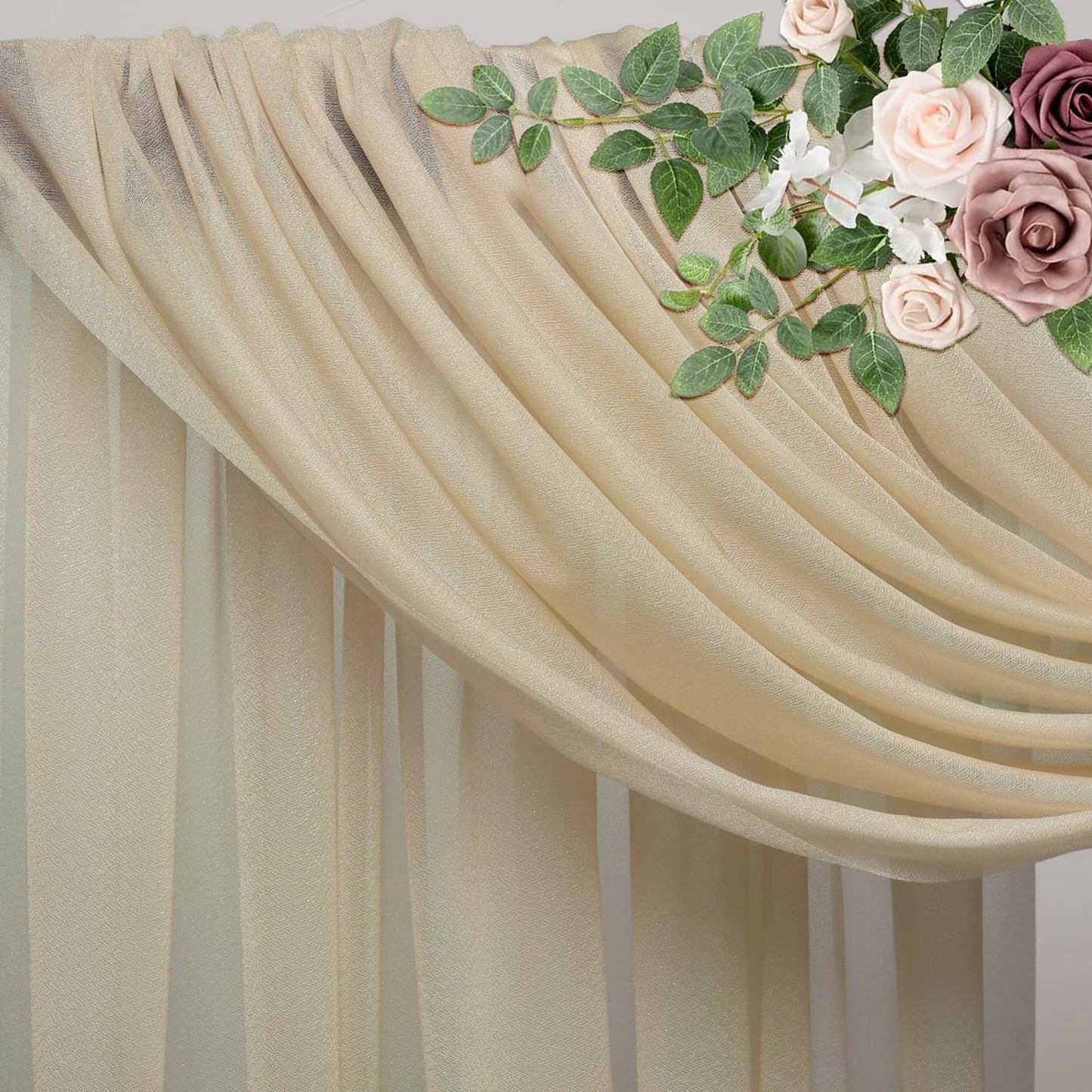 Wedding Arch Draping Fabric 2 Panels 28.7" x 20FT Champagne Sheer Chiffon Backdrop Drapes for Wedding Ceremony Birthday Party Bridal Shower Outdoor Decoration