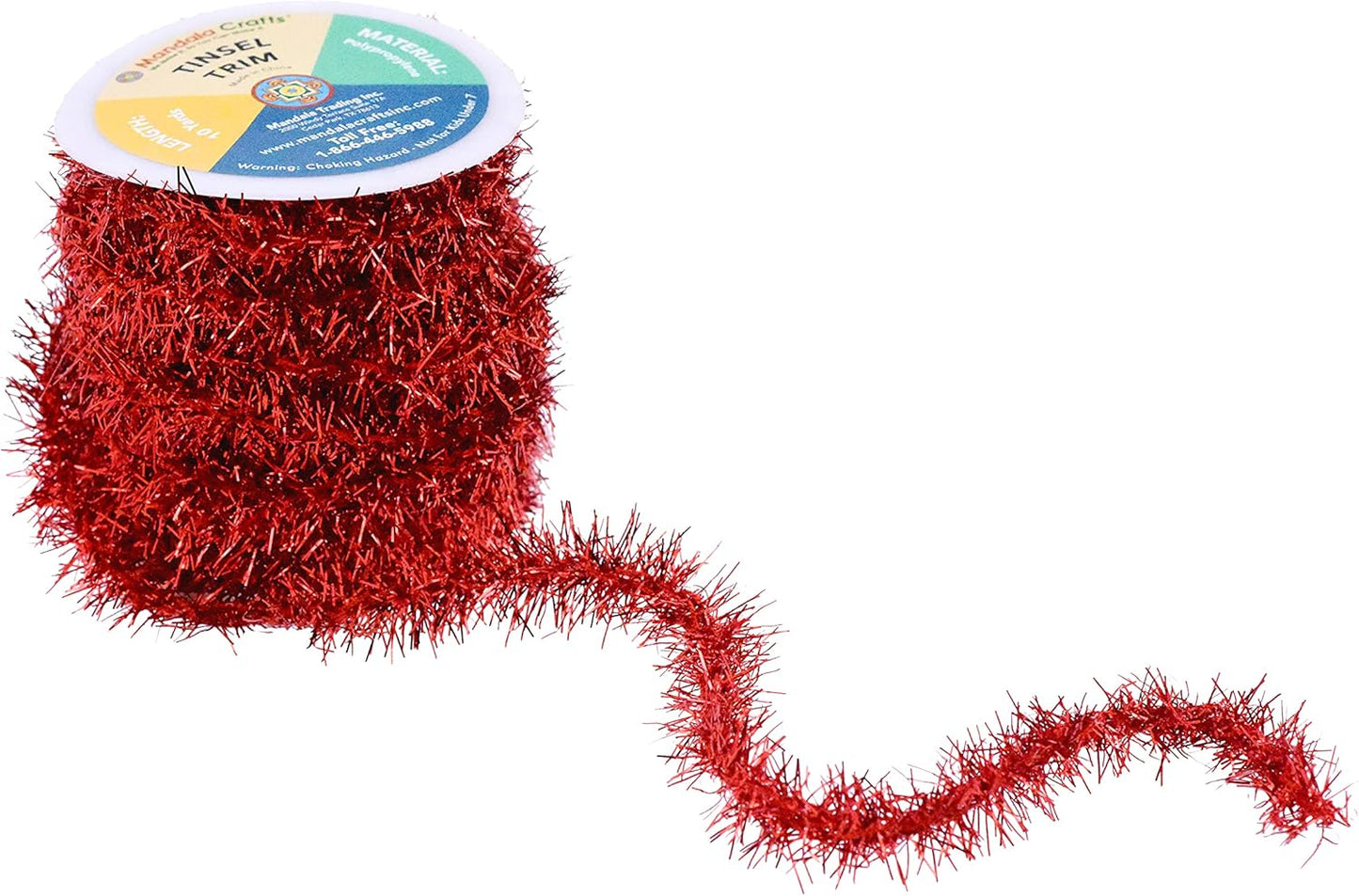 Mandala Crafts Red Tinsel Garland - Thin Metallic Foil Glitter Mini Garland for Christmas Tree, Party, Wedding Decor, and Holiday Decorations
