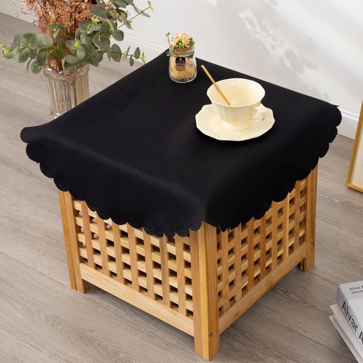 Small Round Black Tablecloth 24 Inch Polyester Fabric Washable Table Cover Decorative Wrinkle Resistant Solid Color Table Cloth for Nightstand Party Wedding Camping