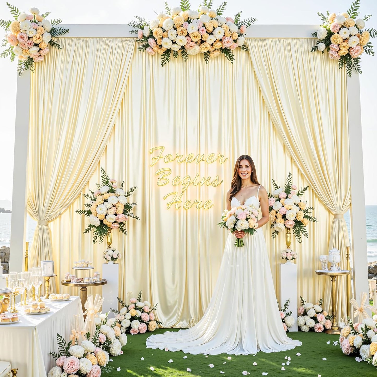 Champagne Glitter Backdrop Curtain for Parties Wedding,10Ft x 10Ft Satin Shimmer Photo Backdrop,Non-Wrinkle Sparkle Drapes for Backdrop,Back Drop for Photography, Birthdays,Weddings,Prom