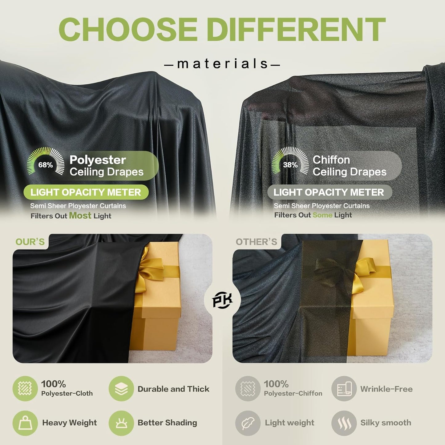 PartyVillage 10ft×15ft Black Backdrop Curtain for Halloween Parties, 2 Panels Wrinkle Free 15 FT Long Polyester Photo Backdrop Drapes Back Drop Cloth for Birthday Photography Background