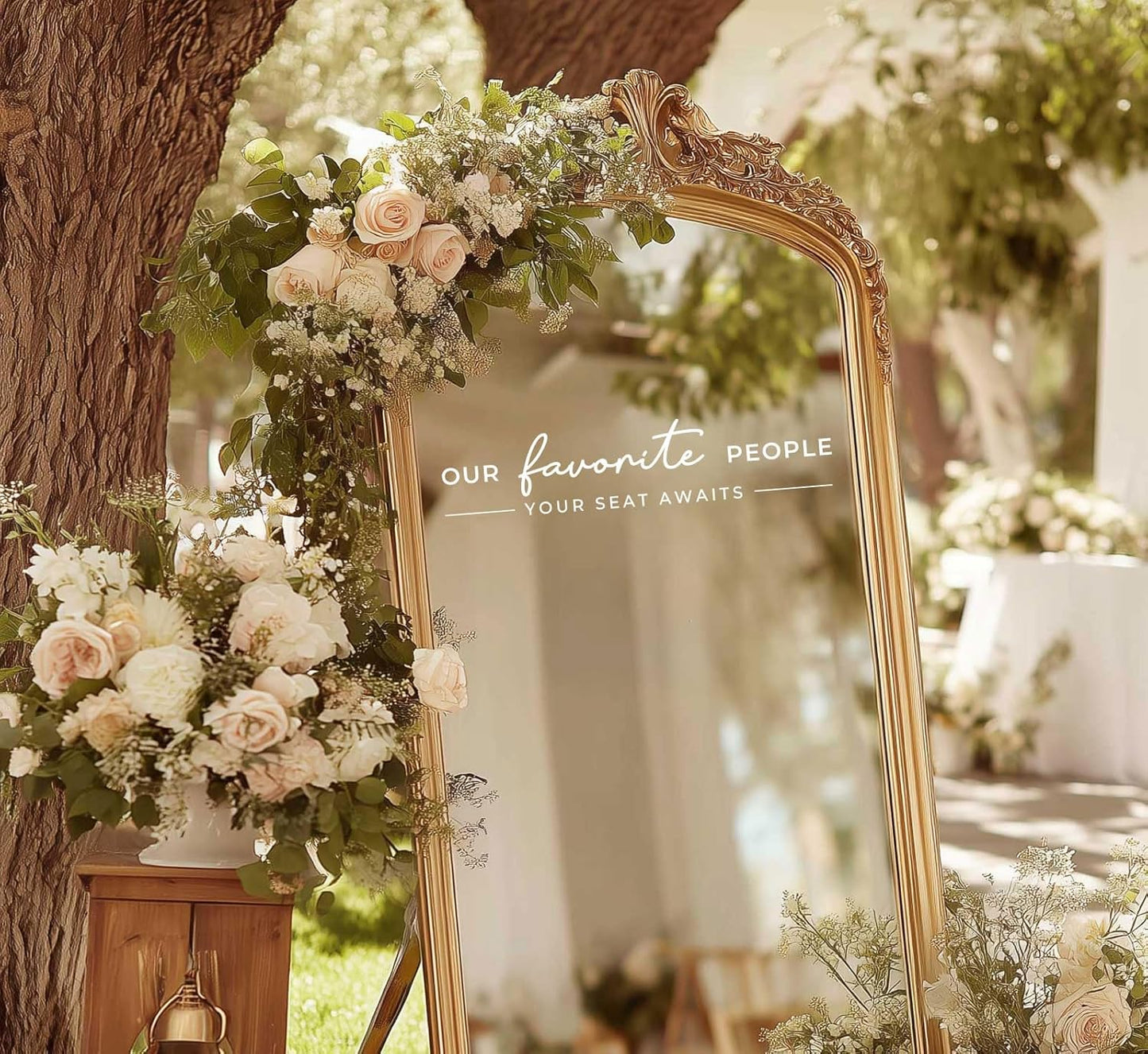 Our Favorite People Vinyl Decal, Please Find Your Seat Sign for Wedding Reception Wedding Vinyl Decal Seating Chart Sticker for Mirror, Your Seat Awaits (White, Width 17 inch)