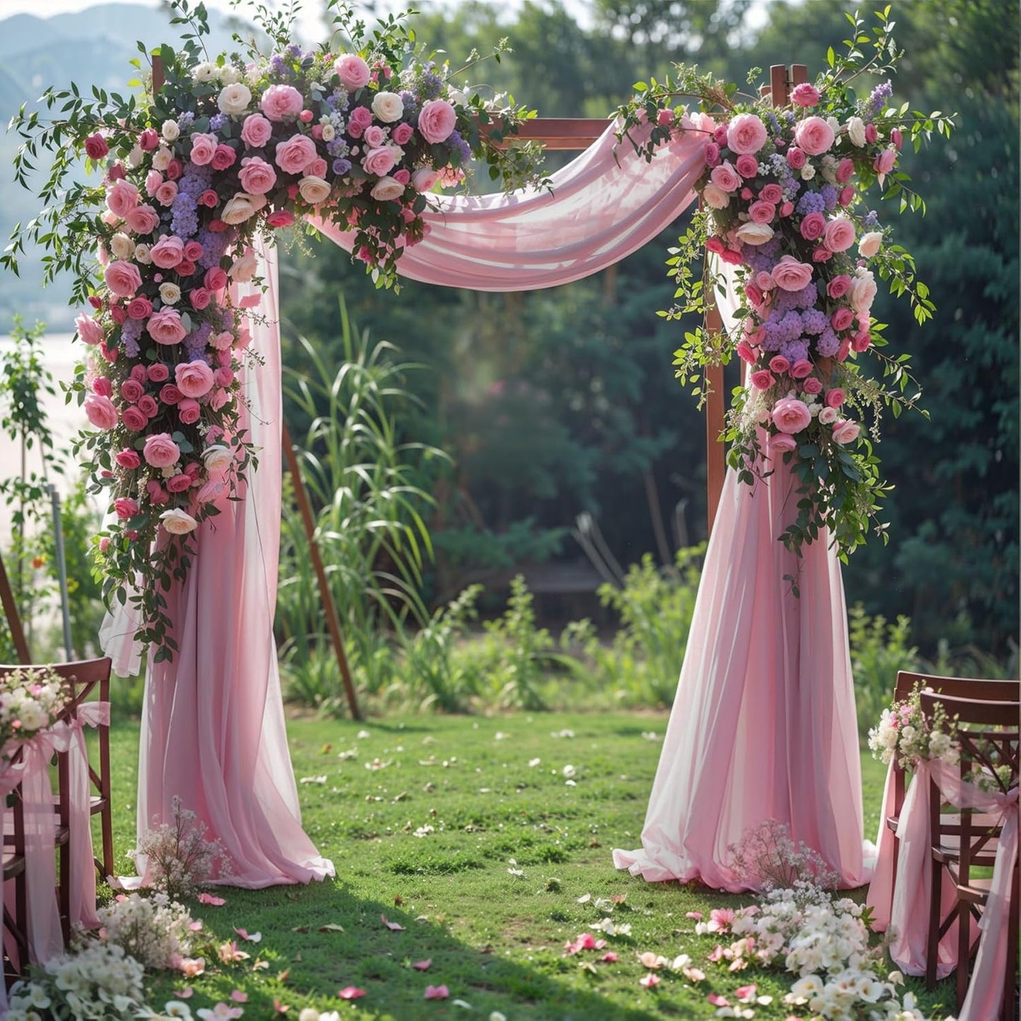 Wedding Arch Draping Fabric, 2 Panels 28" x 19Ft Dusty Rose Arch Drapes Sheer Backdrop Curtain for Wedding Ceremony Party Ceiling Decor