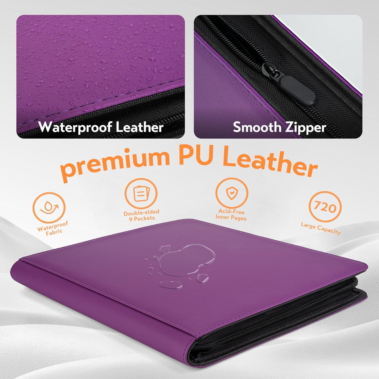 SMYV 12 Pocket Trading Card Binder, Premium PU Cover Card Binder for 720 Cards, Ringless Side Loading Card Collection Album Folders for MTG, TCG, Game Cards & Sports Cards (Purple)