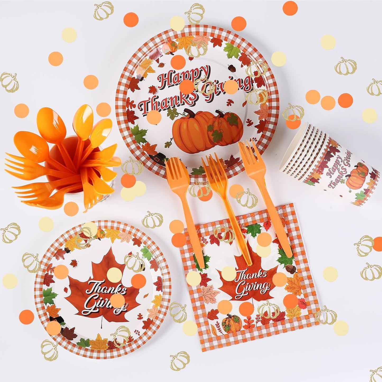 VHUWE Thanksgiving Confetti, 200 Pcs - Orange Round Confetti and Gold Pumpkin, Autumn Fall Paper Confetti for Thanksgiving Table Decorations and Party Supplies - Paper