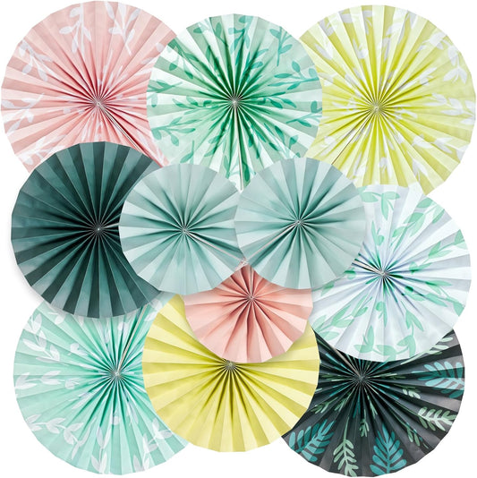 SUNBEAUTY 11 Pcs Sage Green Paper Fans Decoration Ceiling Decor Leaves Paper Fans Decoration Boho Classroom Decor Hanging Paper Fans Decor for Wedding Bridal Birthday Baby Shower