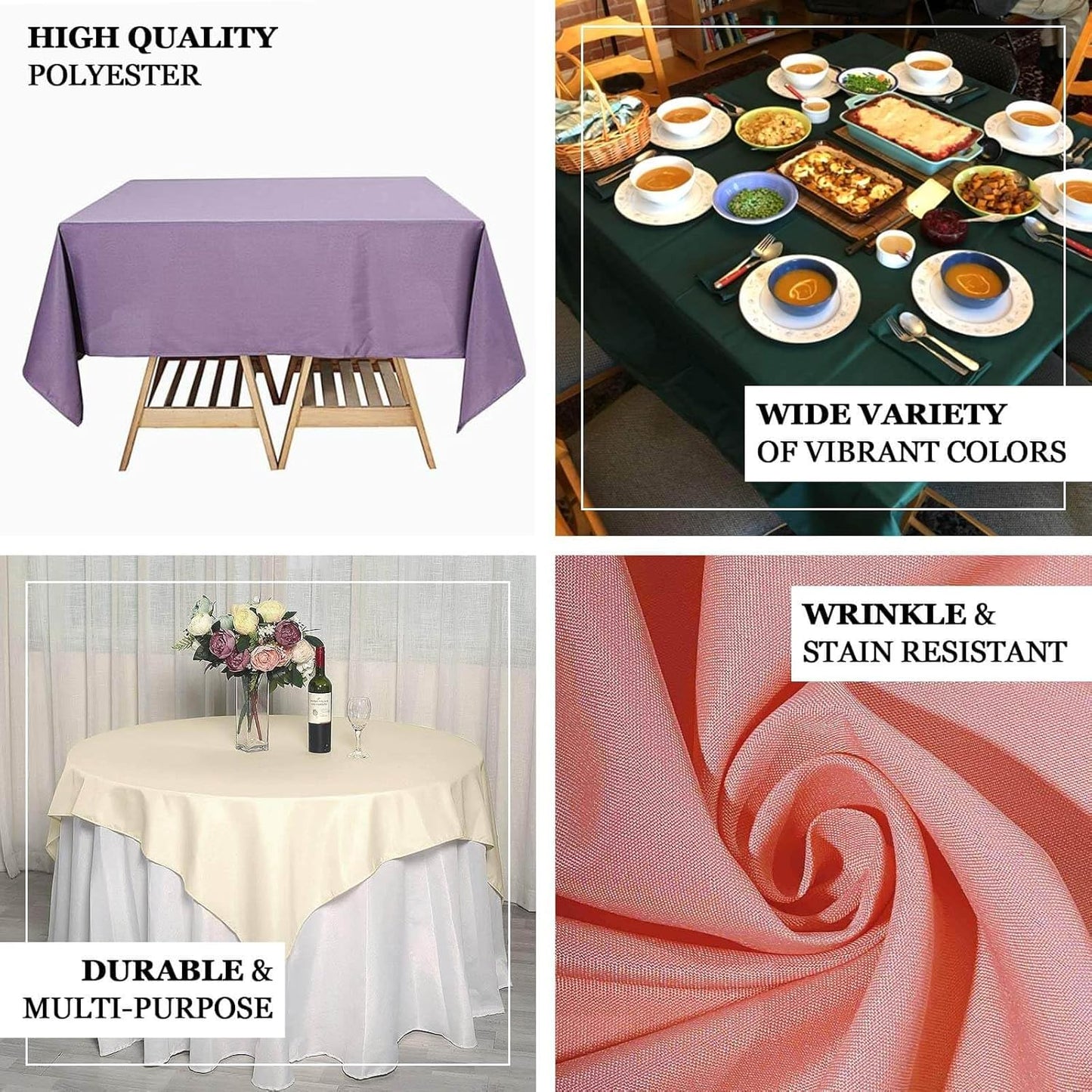Efavormart 70" Premium Square Polyester Tablecloth for Wedding Kitchen Dining Events - Champagne
