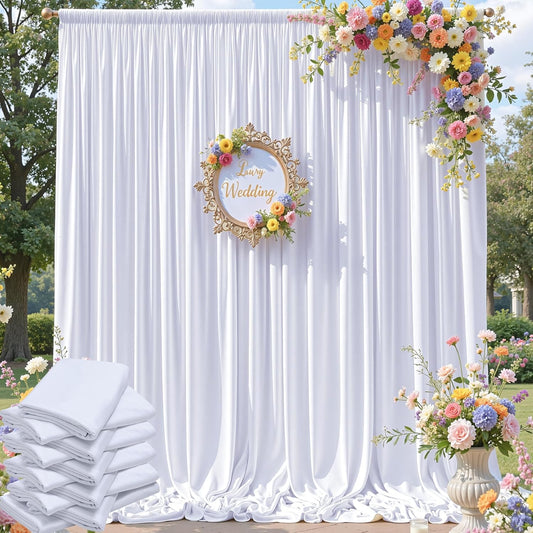 50×12ft Wrinkle Free White Backdrop Curtain, Soft Silky Draping Wedding Drapes for Backdrop 10 Panels 12 ft Long Backdrop Curtains for Birthday Baby Shower Photo Photography Background Cloth